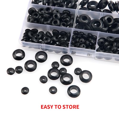 YIXISI 270 Stücke 7 Größen Gummitüllen Set, Geschlossene Gummitüllen, Kabeldurchführung Gummistopfen, Gummitülle Elektrischer Leiter Dichtungsring, für Kabelschutz, Kabelkanal, Schwarz