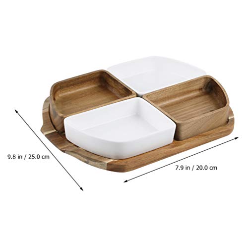 Hemoton Bandeja de madeira para servir com compartimento, recipiente para doces e porcas, bandeja pa