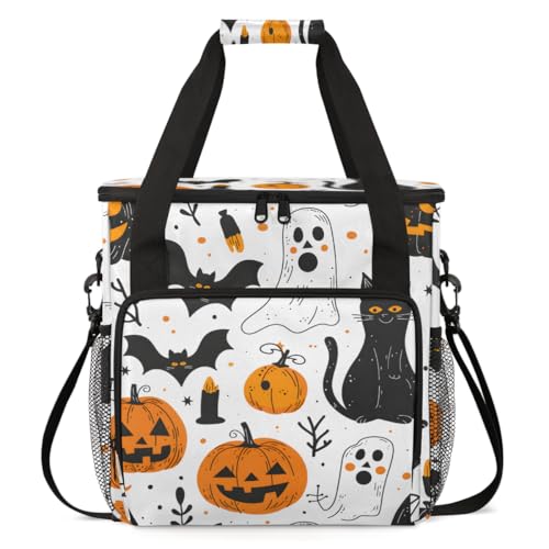 Cartoon Pumpkin Coffee Maker Carrying Bag, Abstract Pumpkin Travel Storage Bag Compatible with K-Mini or K-Mini Plus, Single Serve Coffee Brewer Carrying Case with Multiple Pockets & Shoulder Strap