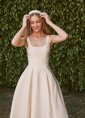 Women's Straps Prom Dress A-Line Pleated Satin Pleated Formal Dress with Pockets 2025 LN1122