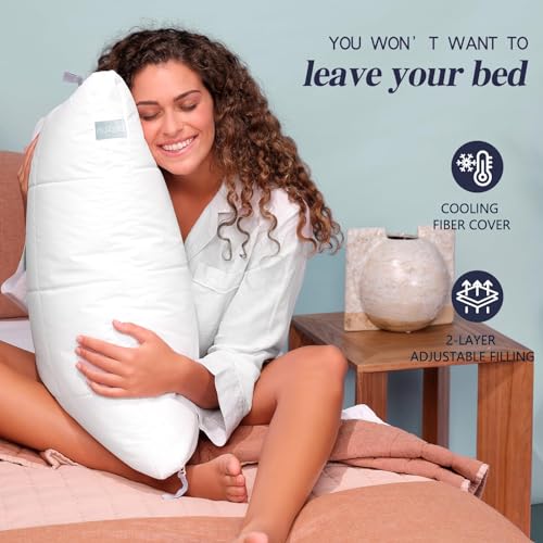 Image of Nuzzle Adjustable Firm Pillow Queen Size, Luxury Bed Pillow Hotel Collection - Best Adjust Height Soft Cooling Pillow for Back, Stomach or Side Sleepers
