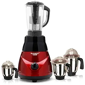 Sunmeet MRFTA21 1000-Watt Mixer Juicer Grinder with 4 Jars (1 Juicer Jar, 1 Wet Jar, 1 Dry Jar and 1 Chutney Jar) - Black Red.Make in India
