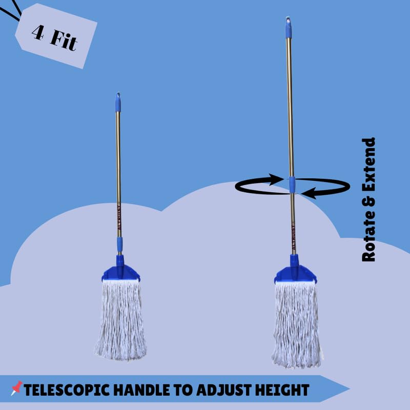 Image of ALTRUIST Clip N Fit Cotton Floor Mop with 4 Feet Telescopic Rod and Extra Wet Mop Refill|Microfiber T Mop for Cover Large Cleaning Area at Home,Office,Kitchen