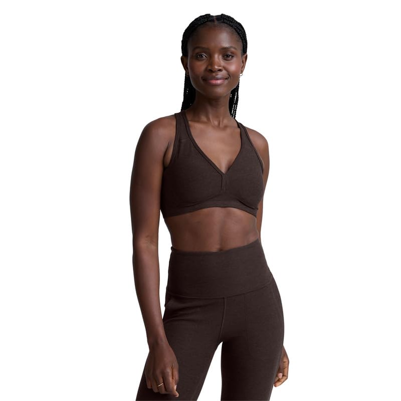 Image of Beyond Yoga, Women's, Spacedye Lift Your Spirits Medium Support Bra, Dark Chocolate Heather, XX-Small
