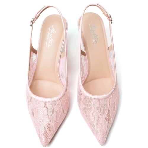 Image of Mostrin Kitten Heels for Women Slingback Pointed Closed Toe Heels Women's Pumps Shoes for Wedding, Party, Commuting