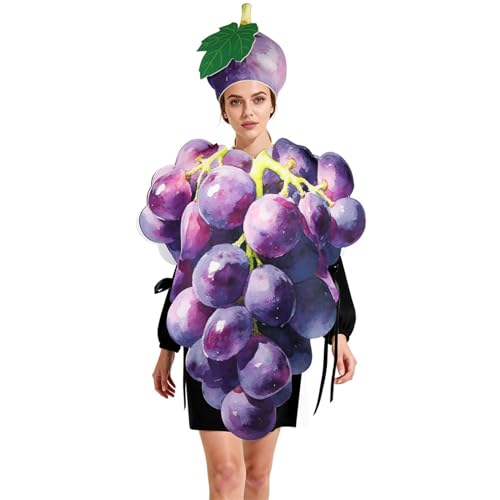Yqooup Costume de Raisin Adulte,Tenue de Farce Thème Nourriture,Déguisement Fruit Raisin pour Adultes | pour Femmes, Hommes, Personnes Âgées, Anniversaires, Spectacles, Cosplay, Événements,