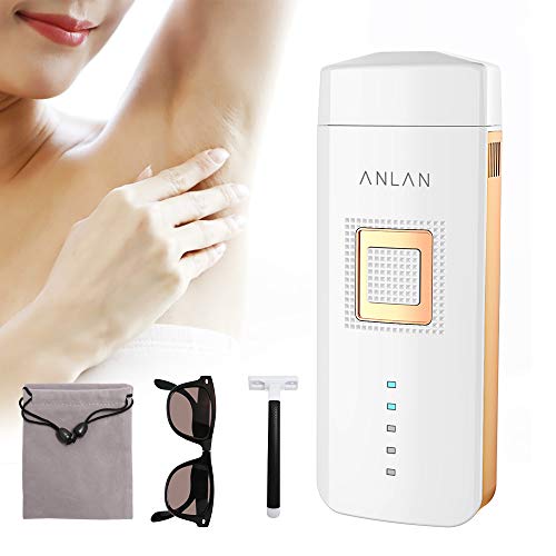 ANLAN IPL Haarentfernungsgerät dauerhaft sichtbare Haarentfernung Präzisionsaufsatz mit 2 Lichtimpulse-Modi 5 Lichtintensität 500.000 Blitze weiß/gold für Körper und Gesicht