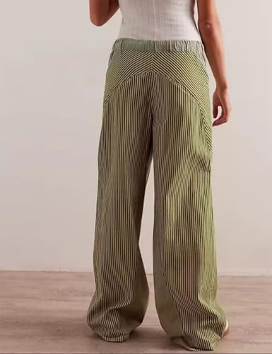 Zontroldy Women's Boho Striped Patchwork High Waisted Drawstring Wide Leg Pants Palazzo Pants Trousers4