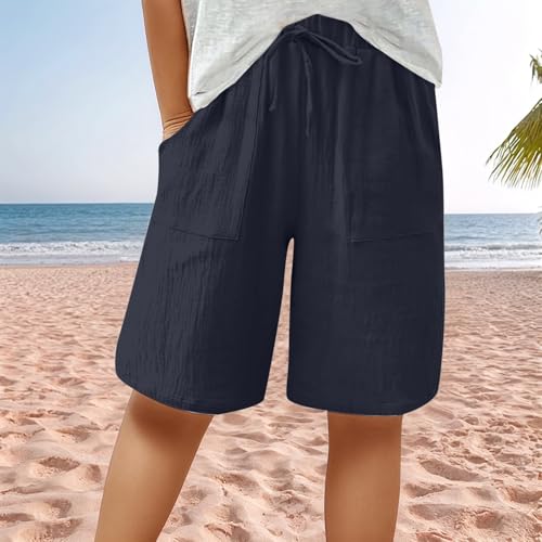 Shorts for Women Knee Length Linen Wide Leg High Waisted Beach Summer Pants Casual Mens Training Pants with3