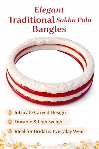 Image of Bengali Sakha Pola Set for Women | Traditional Red White Shakha Bangles | Combo Motidana Mogermukh Design Shakha | Bridal Wear Shakha pola | Handcrafted sakha