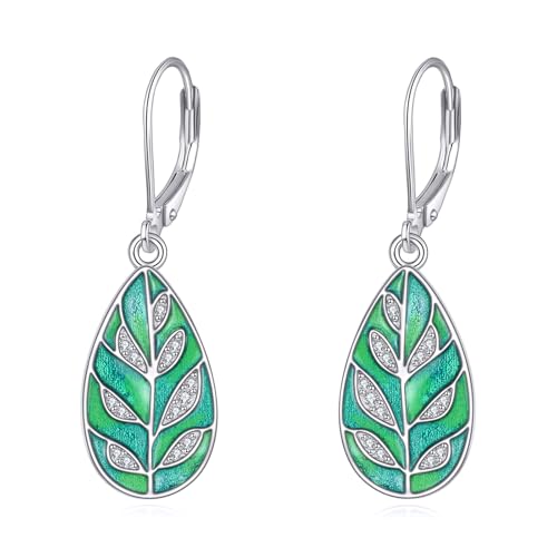Cadeau boucles d'oreilles feuille argent S925 strass amoureux nature