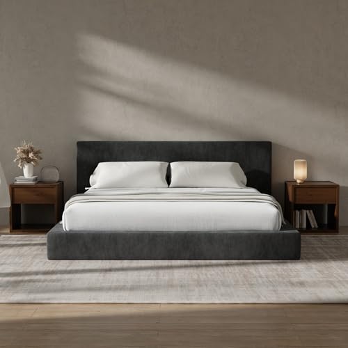 RECCI Cloud Polsterbett 160x200 cm mit gepolstertem Kopfteil, 5 cm weiche Schaumstoffpolsterung, doppelbett ohne Boxspring, leises Bettgestell im Schlafzimmer, familienbett (Schwarz) (160x200cm)