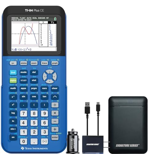 Texas Instruments TI-84 Plus CE Graphing Calculator, Bionic Blue | Color Screen, Built-in Apps, Included Software, Test-Permitted, for Math, Science and Finance | Signature Series Bundle