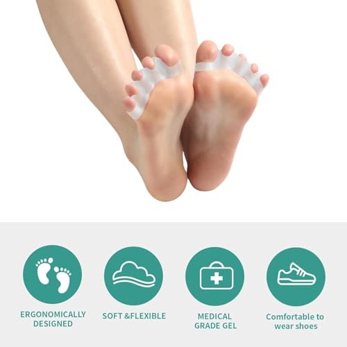 Image of 4 Pcs Silicone Toe Spacers - Yoga Toe Separators for Toe Straightening & Relaxation | Correct Overlapping Toes, Bunions, Hammer Toe | Toe Support toe separators for Women & Men (Clear, 3.98)