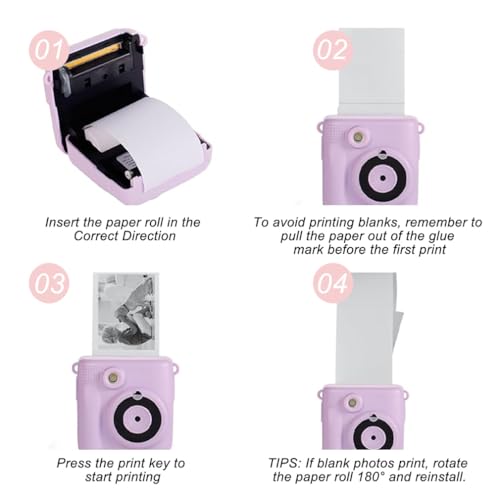 Rolos de papel para câmera de impressão térmica, papel térmico para recarga de câmera infantil, 12 r