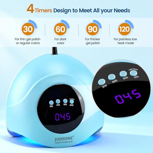Image of JODSONE U V LED Nail Lamp Blue Gel Polish Nail Dryer with Smart Auto Sensor 4 Timing Modes Fast Curing Suitable for Home and Salon