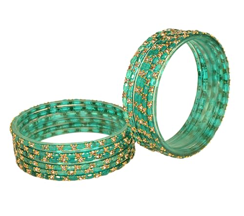 Image of Swara Creations Glass Bangles set for Women | Zirconwork Golden Raindrops Bangles Collection | Ethnic, Festive & Special Occassions(12Pcs)(SKU287)
