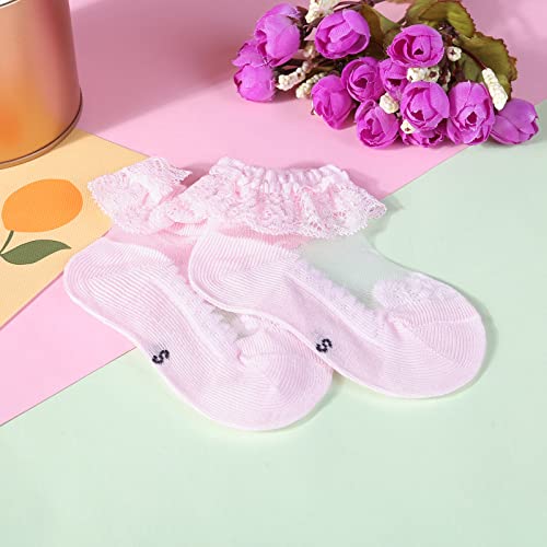 Oneflow Toddler Little Kid Girls No Show Ankle Socks Frilly Lace Socks Thin Mesh Infant Baby Summer Socks (B-Pink Socks, Small) #TOP1
