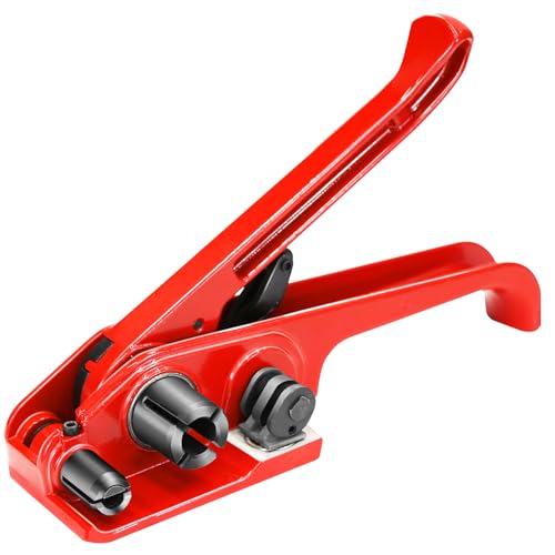 Heavy Duty Banding Strapping Tensioner &amp; Cutter Manual Packaging Tools Windlass for 1/2"-3/4" Width Polyester Poly Strap(red)