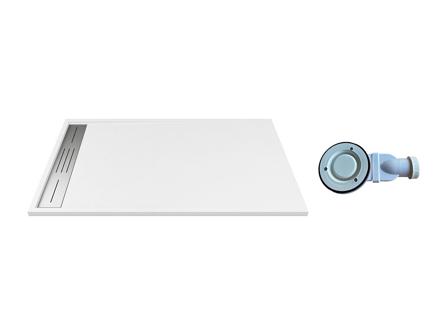 Vente-unique - Receveur de douche extra plat à poser ou à encastrer recoupable en résine SMC avec siphon - Blanc - 120 x 90 cm - LYROSA