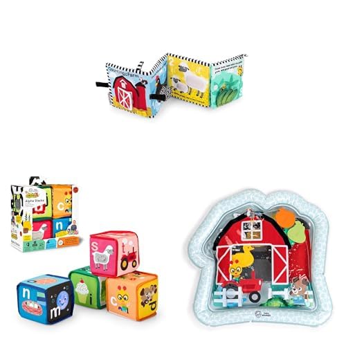 Baby Einstein Farm Explorers Learning Collection (3-Piece) – Soft Activity Book, Alphabet Stacking Blocks, and Sensory Water Mat for Baby Development