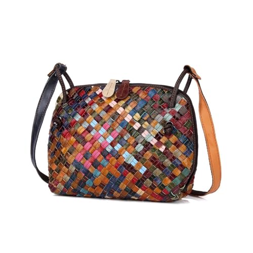 Women Bag Colourful Purse Weave Crossbody Leather Shoulder Zip Bag Designer Vintage Ladies Handbags