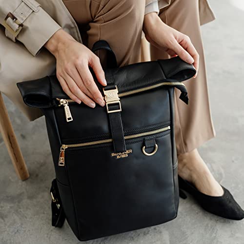 Berliner Bags Premium Leather Backpack Harlem, Laptop Bag And Travel Rucksack For Women - Black/Gold #TOP2