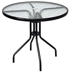 Goplus 32" Outdoor Round Patio Table with Umbrella Hole, All Weather Dining Table Tempered Glass Top, Bistro Table Coffee Table Furniture Commercial Party Event for Backyard Lawn Balcony Pool Goplus 32 Outdoor Round Patio Table with Umbrella Hole All Weather Dining Table Tempered Glass Top Bistro Table Coffee Table Furniture Commercial Party Event for Backyard Lawn Balcony Pool