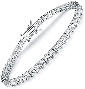 TIKJE 925 Sterling Silver 4mm Cubic Zirconia Classic Tennis Bracelet | White Gold Bracelets for Women | Size 6.5 Inch