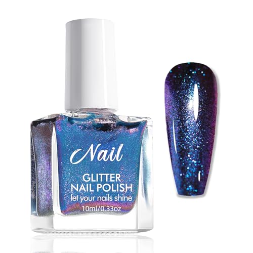 Chamäleon Nagellack mit Lila Blau Farbwechsel - Holografischer Nagelack Schnelltrocknend - Ungiftig Glitzer Nagellack Auf Wasserbasis - Nail Polish Ohne UV Lampe für Frauen (Purple, 10 Ml)