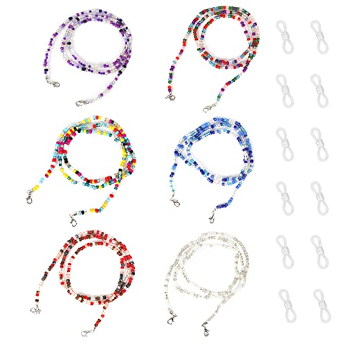 Bigxin 6Pcs Correa Gafas Cordon Gafas Cadena de Gafas, Cordones para Gafas con 12Pcs Gomas para Gafas, Cuerda de Gafas Antideslizante para Mujer Hombre Niño (6 Colores Cadena+12 Extremos de Cadena) Cover