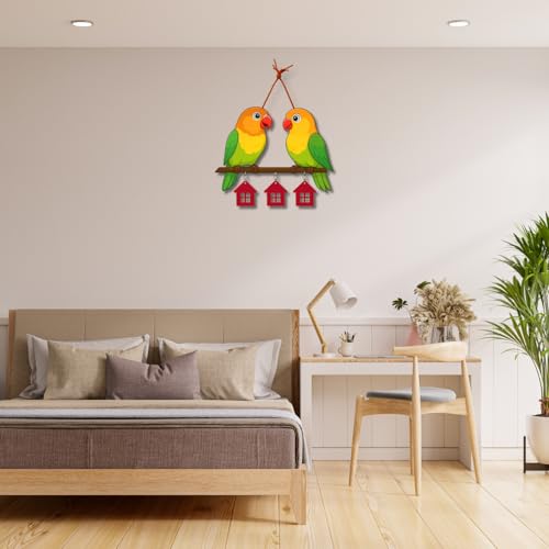 Image of GiftOday Cute Pair Of Parrot Wooden Wall Hanging for Home & Kitchen Decor | Decorative Items for Livingroom | Modern Artworks Items | Peace Charm Door Accent Decorative Hangings Size-18 x 30 CM