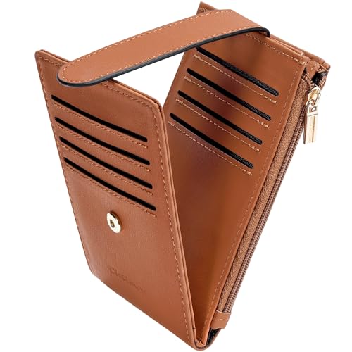 Image of Chelmon Womens Wallet Slim RFID Blocking Bifold Multi Card Case Wallet with Zipper Pocket (Tan)