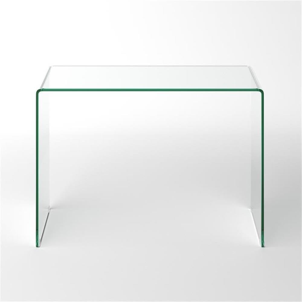 Pemberly Row Contemporary Bent Tempered Glass Computer Desk, Clear Finish, Minimalist Design, Sleek Home Office Desk for Workspace Essentials