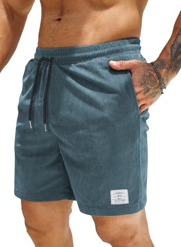 JMIERR Men's Corduroy Shorts Casual Elastic Waist Drawstring Lightweight Summer Beach Shorts for Resort Wear 38 (X-Large) Real Teal