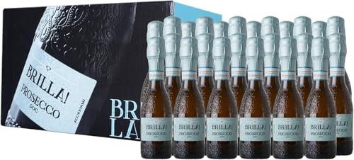 BRILLA PROSECCO DOC EXTRA DRY Spumante - Spumante Fresco e Fruttato - Idea Regalo Bomboniera - 11% vol - Scatola da 24 Bottiglie Mignon 200 ml (4800 ml)
