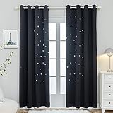 Anjee Kids Room Curtains with Laser Cutting Stars, 2-Panel Blackout Window Curtain Drapes for Light Blocking and Noise Reducing, W52 x L63 Inches Each Panel, Black