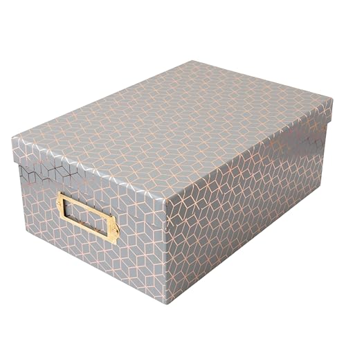 American Crafts Photo Keepsake Box with Lid, Gray Geo with Rose Gold Foil, 11x7.4x4.3, Decorative Photo Storage & Memory Box