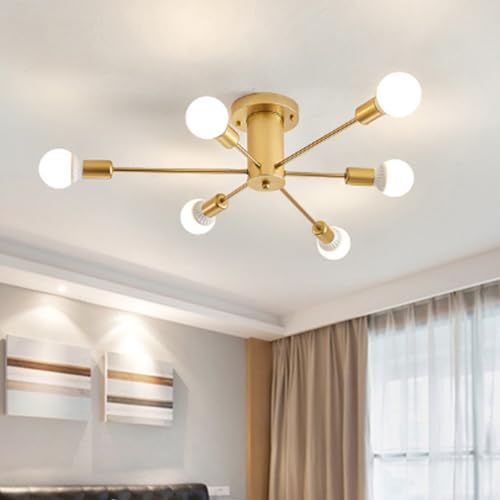Plafonnier Sputnik E27 à 6 lampes en fer doré pour décoration salon