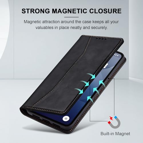 Image of Jasonyu Case for Nothing Phone 3a Case Book Case, Premium Leather Flip Wallet Phone Case [Kickstand]High Quality Cover Mobile Phone Case Case Protective (Black)