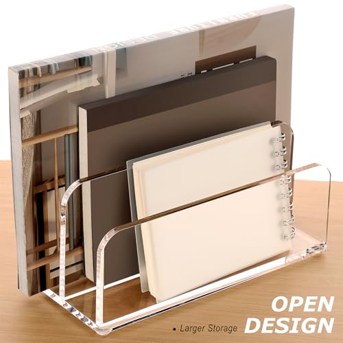 SANRUI Acrylic Mail Sorter Desktop Organizer Holder, 2 Compartments Clear Small File Script Letter Office Document Storage for Desk Bill Filling Envelope Holder Office, Home, School Desk Organization - Thumbnail 7