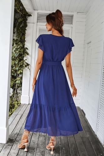Robe d'été longue fluide bleue à motif floral bohème chic taille S - 2