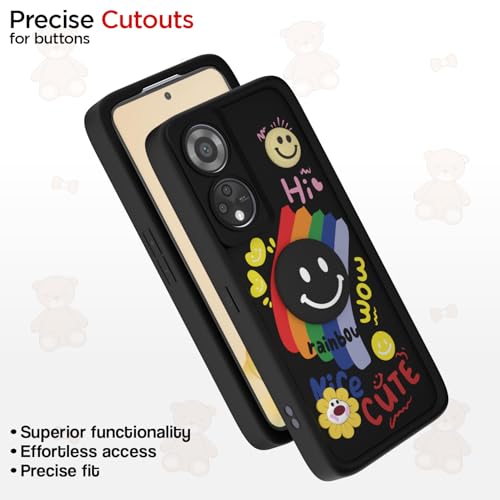 Image of Pikkme Back Cover for Oppo Reno 8T | Soft Silicone| Cute Rainbow Smile & 3D Cartoon Flower Design | Shockproof Raised Camera Protection Bumper Case (Black)