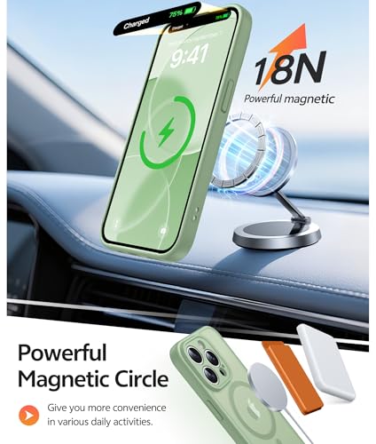Image of FNTCASE for iPhone 13 Pro Max Case: [Compatible with Magsafe] Translucent Matte Magnetic Cases [Full Camera Protection] Military Grade Shockproof Protective Phone Cover - Light Moss
