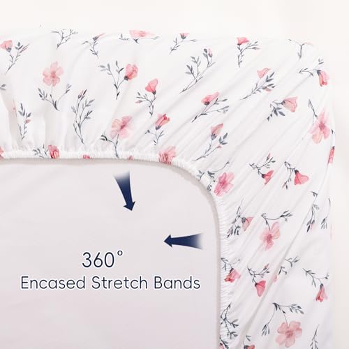 Image of PHF 3 Pack Soft Rose Floral Crib Sheets Fitted, Silky Comfy Breathable Baby Sheets for Boys Girls, 28x52 Inches Fits Standard Crib and Toddler Mattresses, Pink Floral