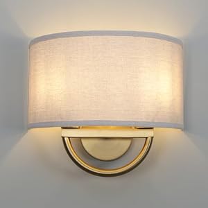 Yosoan 2-Light Linen Fabric Cloth Brass Wall Sconce Stairwell Fixture Light