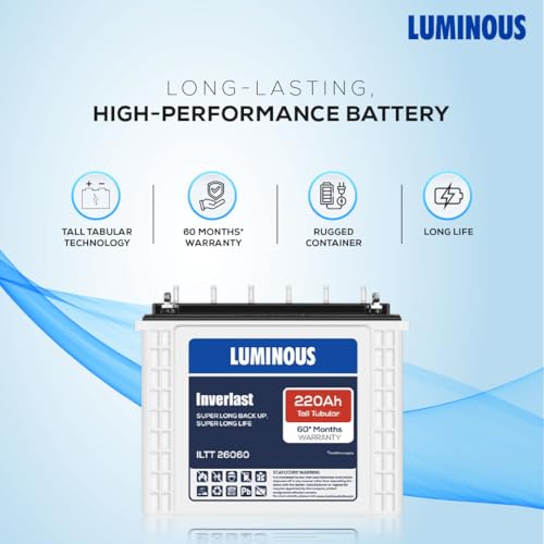 Image of Luminous Inverlast ILTT26060 Tall Tubular Inverter Battery for Home, Office & Shops | 220Ah High-Performance, Durable & Low Maintenance Battery | Easy Installation | 60 Months Warranty