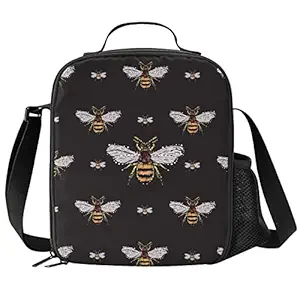VunKo Funny Honey Bee Kids Insulated Bees Lunch Bag Small Cute Thermal Tote Bag Built Back to School Lunch Bags with Water Bottle Holder Shoulder Strap for Teens Girls Boys