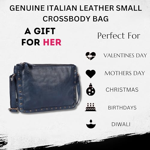 Image of Genuine Italian Leather Boho Studded Crossbody Shoulder Bag - Stylish, Durable, & Perfect for Everyday Use for women