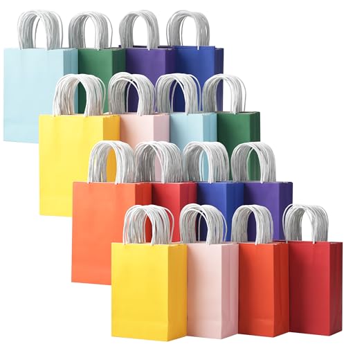 32 Pack Paper Gift Bags with Handles 5.83.28.25 Party Favor Bags Gift Bags Small Gift Bags with Handles Party Bags Small Goodie Bags Bulk for Birthday Crafts Wedding Party Supplies (8 Colors)